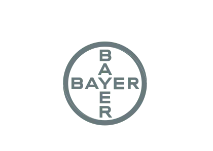 Blue background with the Bayer logo, featuring the word BAYER written twice, once horizontally and once vertically, intersecting at the letter Y within a circular design. This emblem captures their commitment to science by turning complex concepts into demos of innovation. . In a demo creation process.