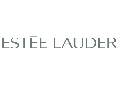 The image showcases the Estée Lauder logo, elegantly presenting the brand name in uppercase against a blue background, highlighting its commitment to blending science into beauty. . In a demo creation process.